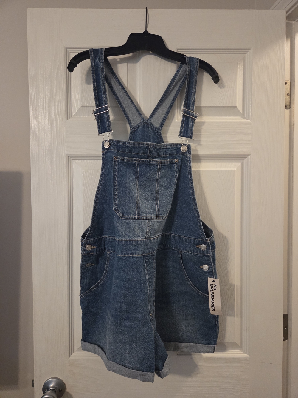 No Boundaries Blue Denim Short Overalls Size XL